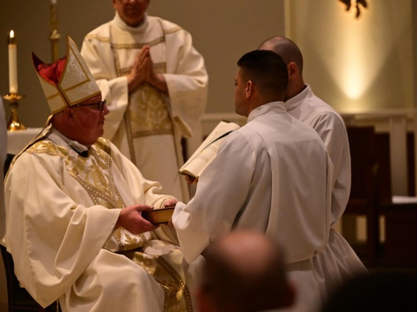 Bishop William D. Byrne with Paul Daniel McDonald _25, Diocese of Albany